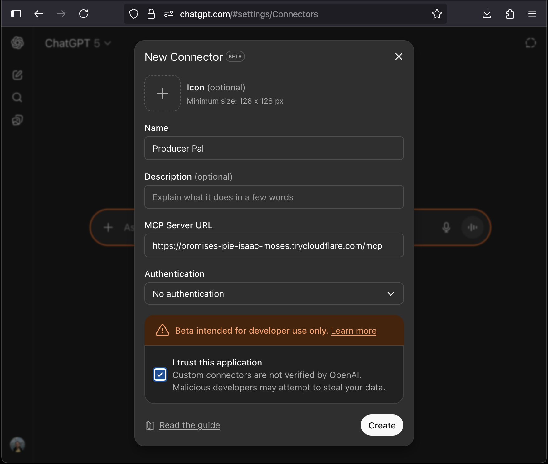 ChatGPT custom connector setup