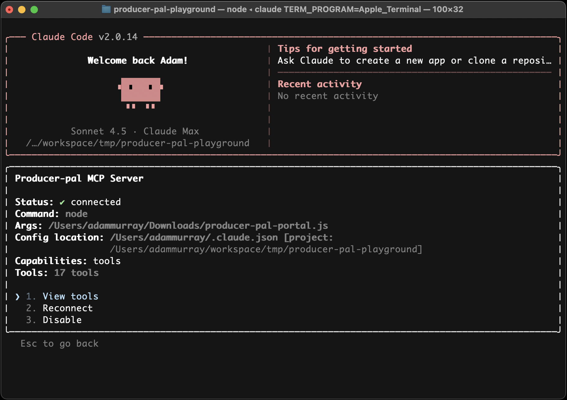 Producer Pal tools listed in Claude Code (continued)