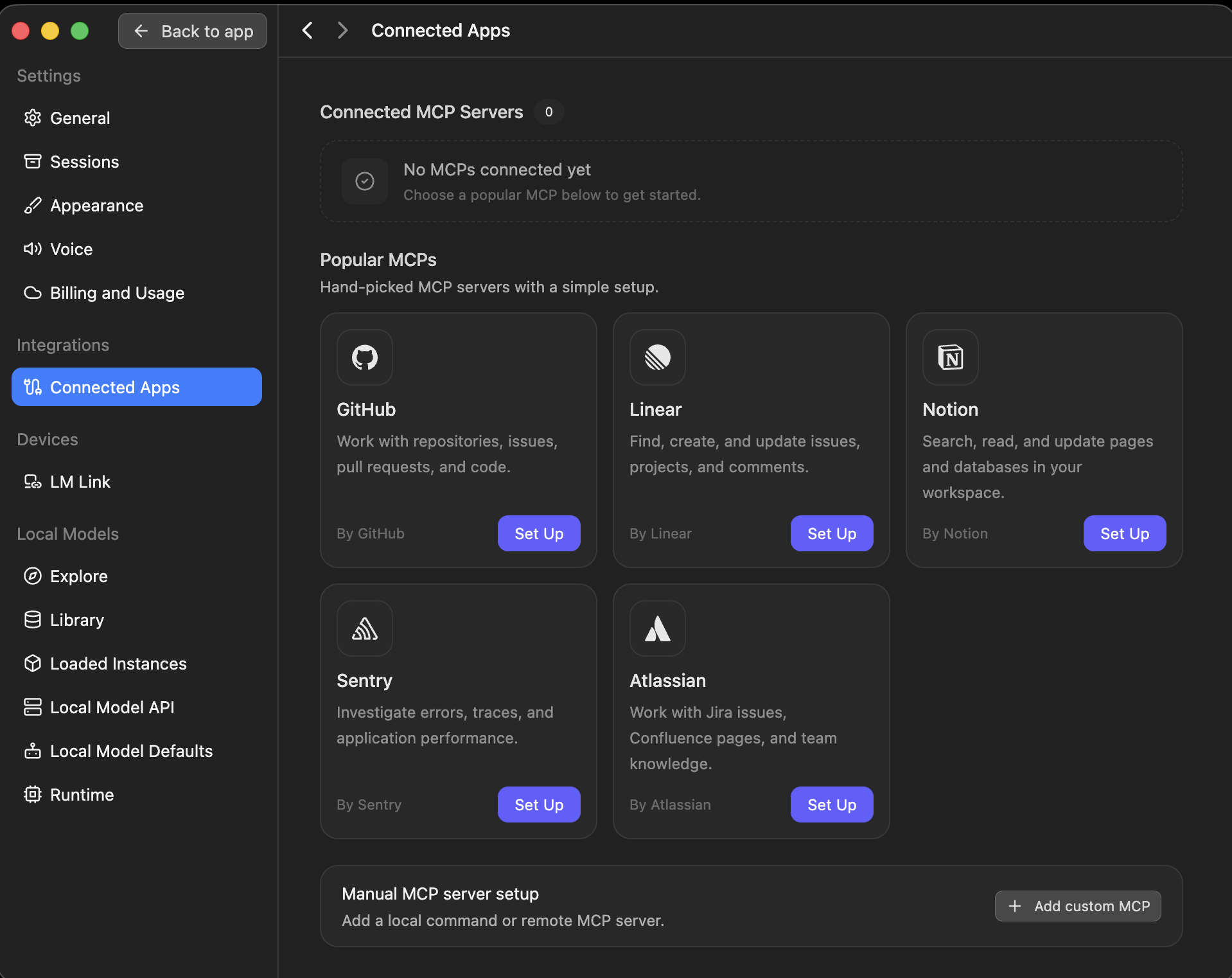 Bionic's Connected Apps settings