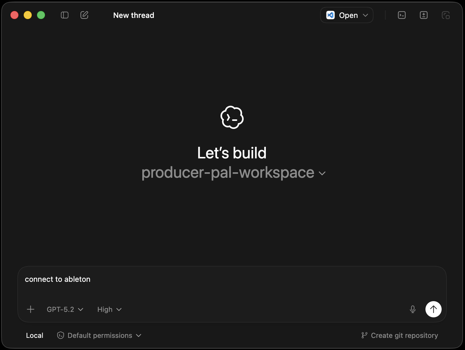 Starting a conversation in the Codex app