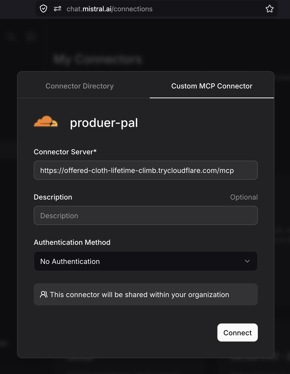 Le Chat custom MCP connector setup