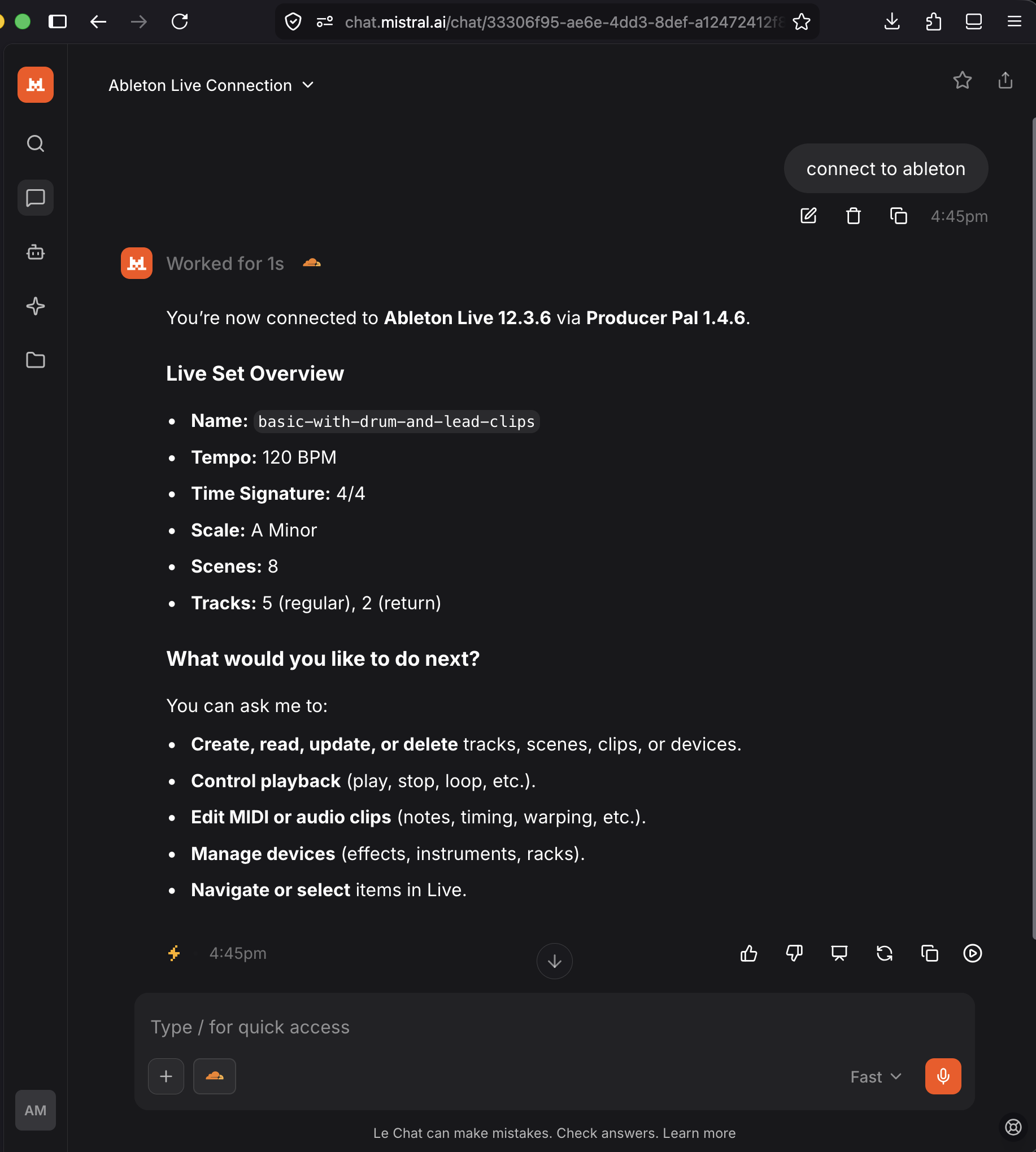 Le Chat successfully connected to Producer Pal