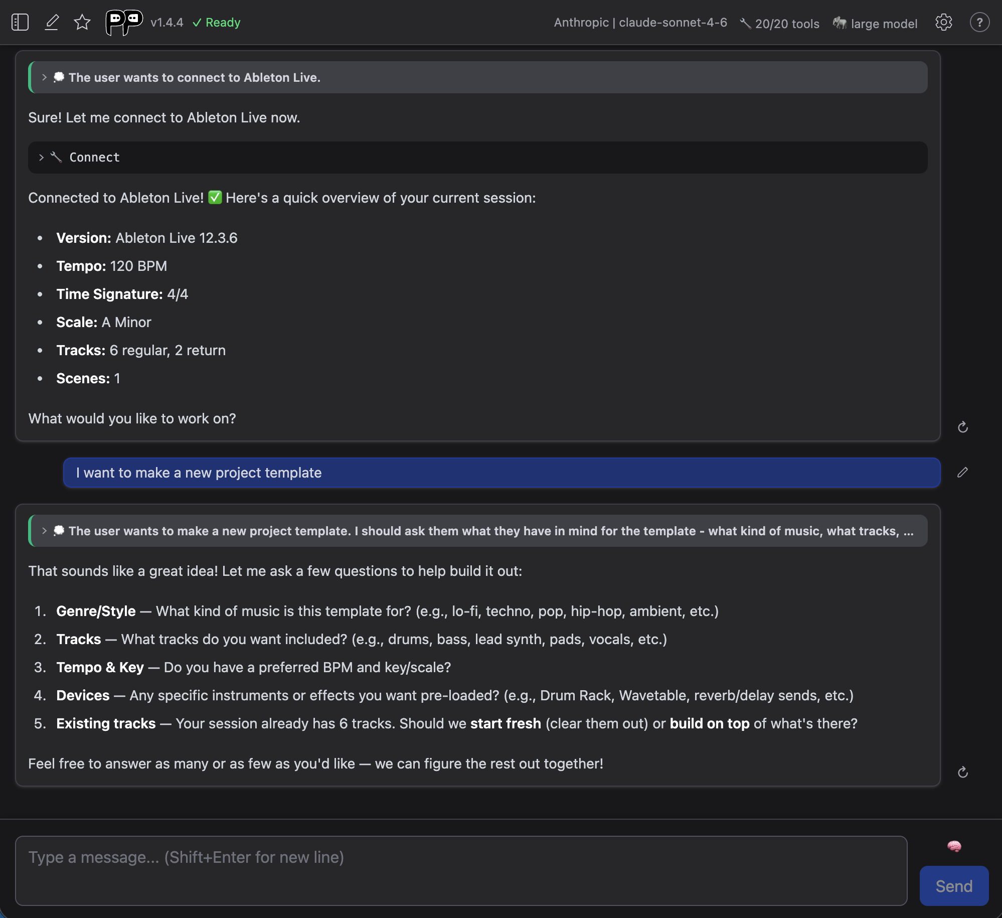 Producer Pal Chat UI conversation