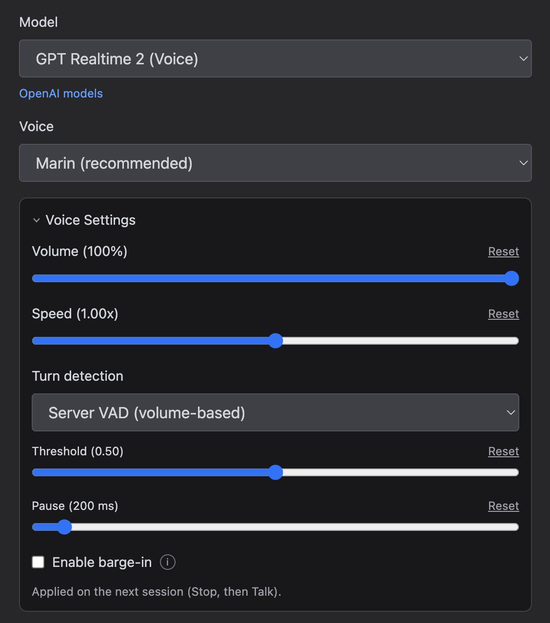 Voice settings