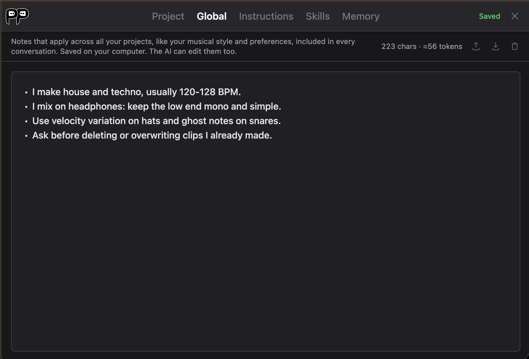 Global tab