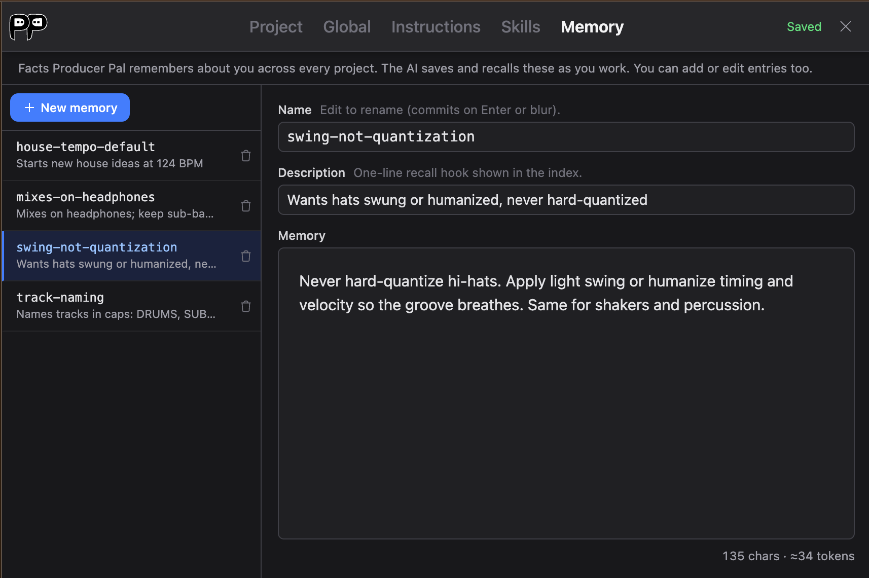 Memory tab