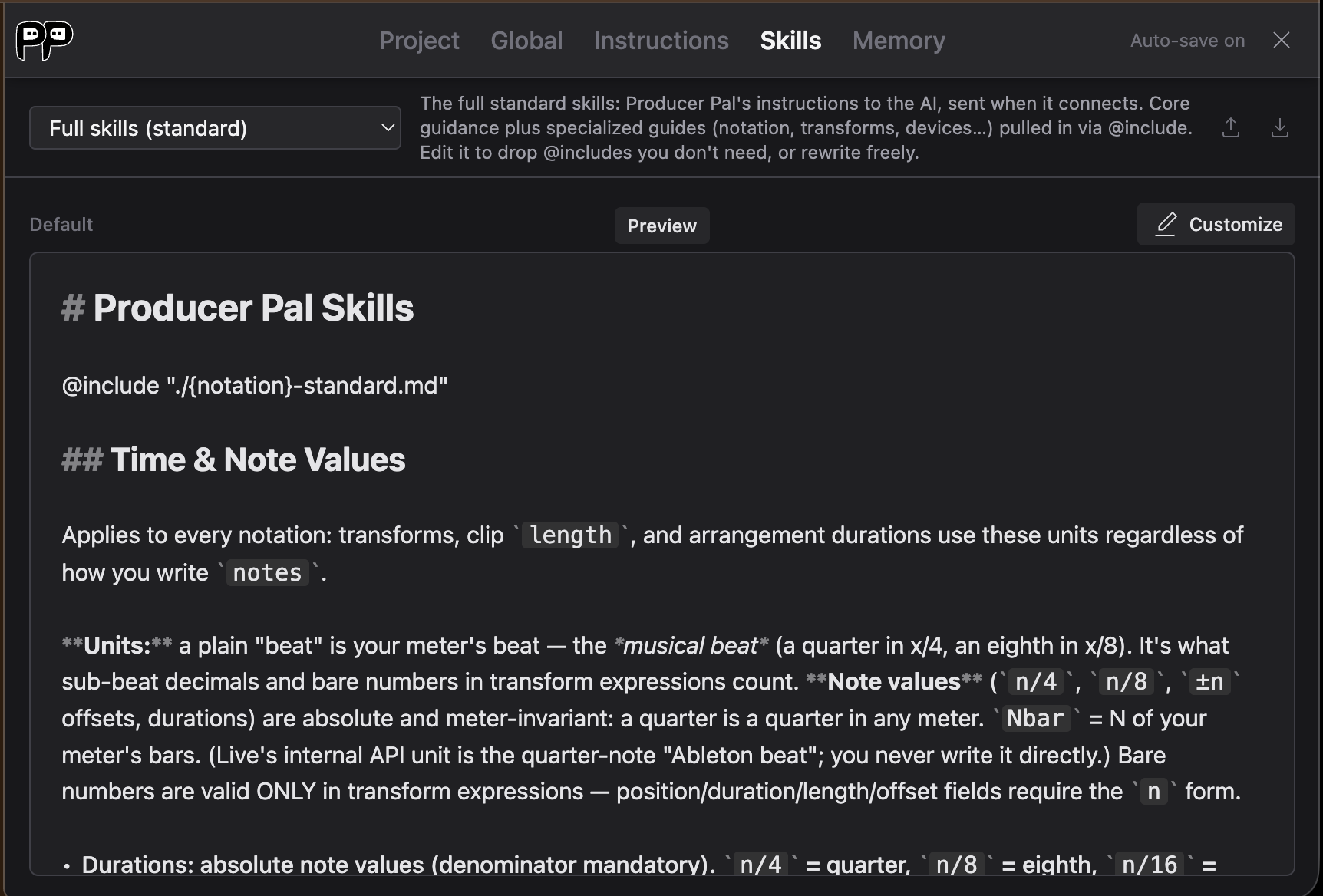 Skills tab