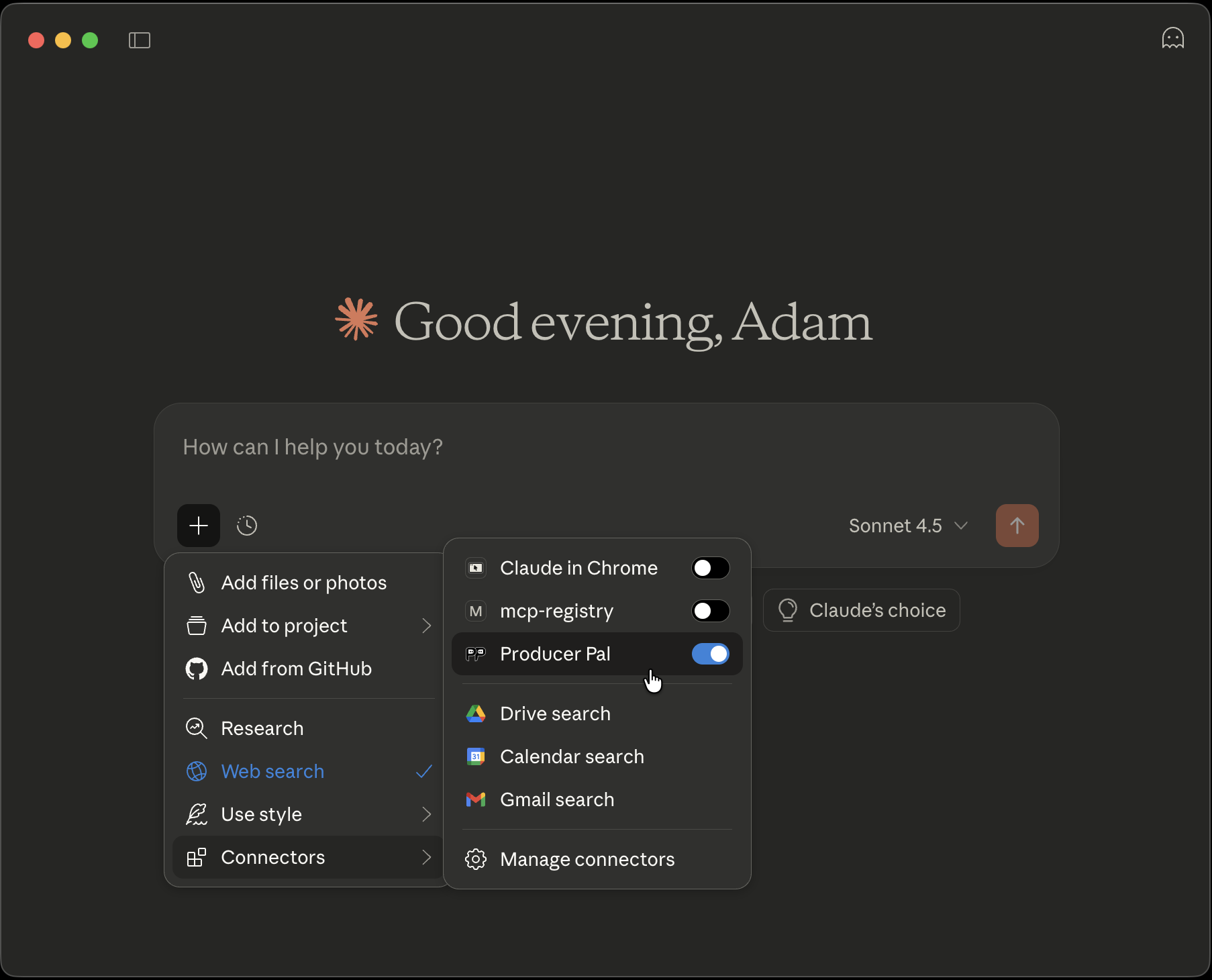 Producer Pal tools in Claude