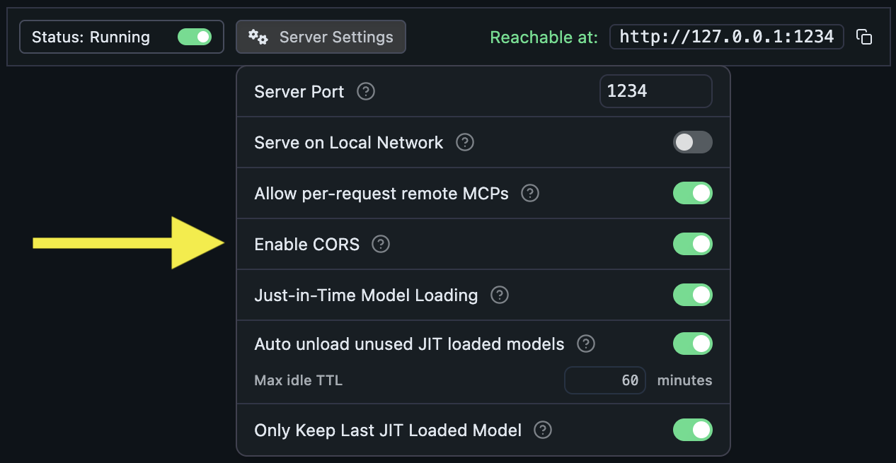 LM Studio server settings