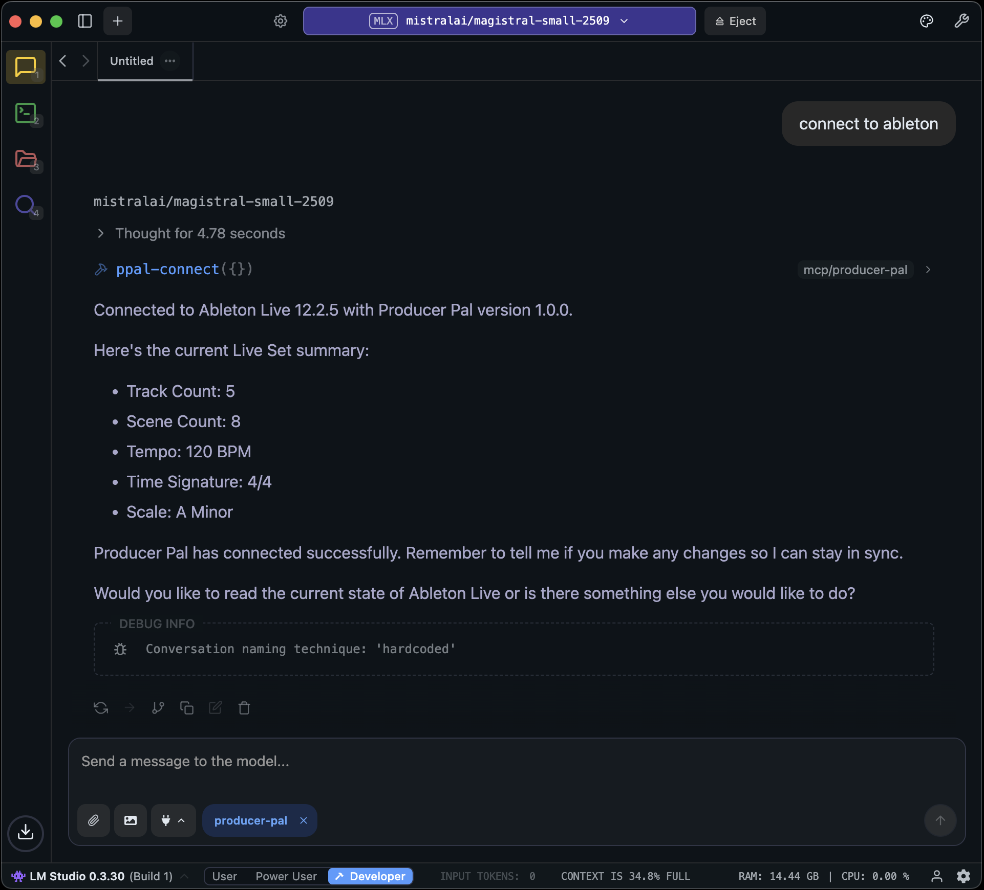 LM Studio successfully connected to Producer Pal