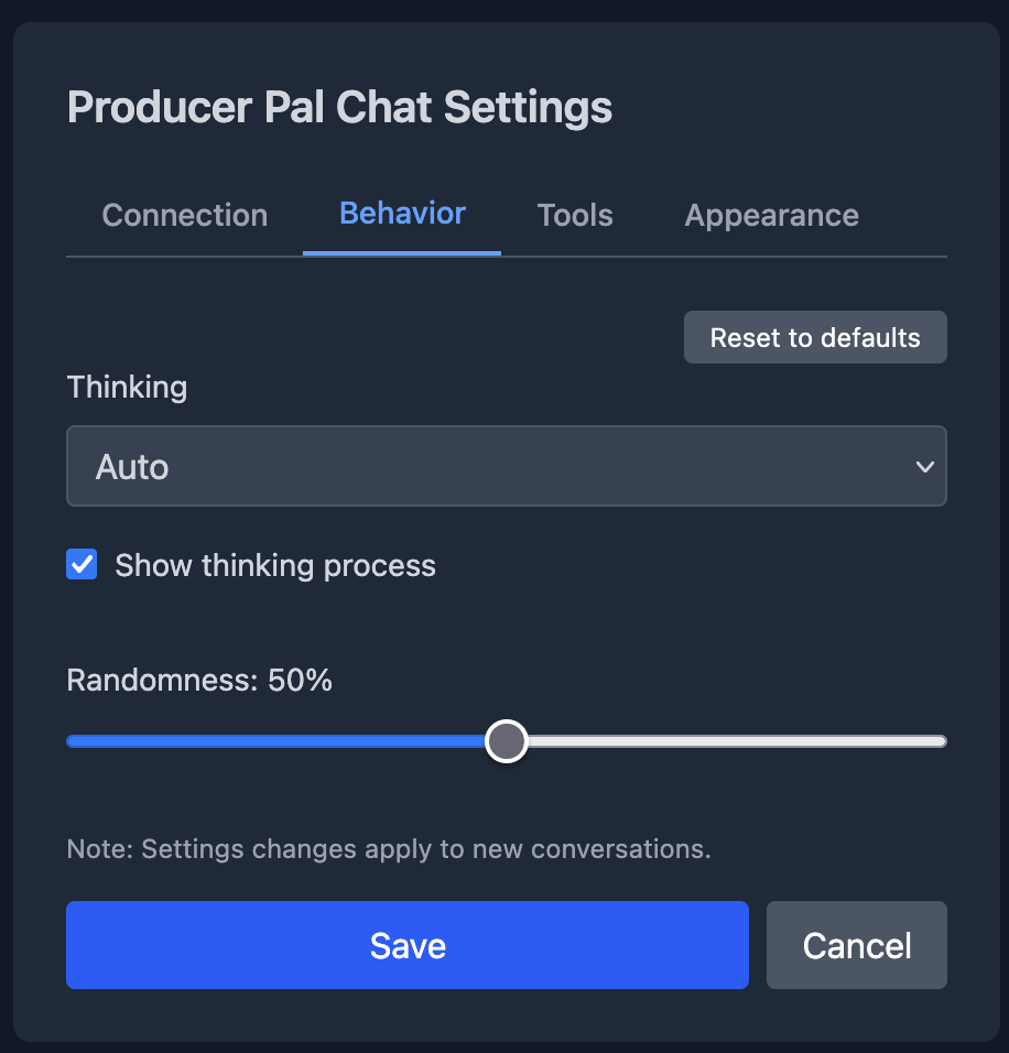 Behavior settings