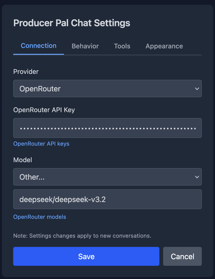 OpenRouter settings