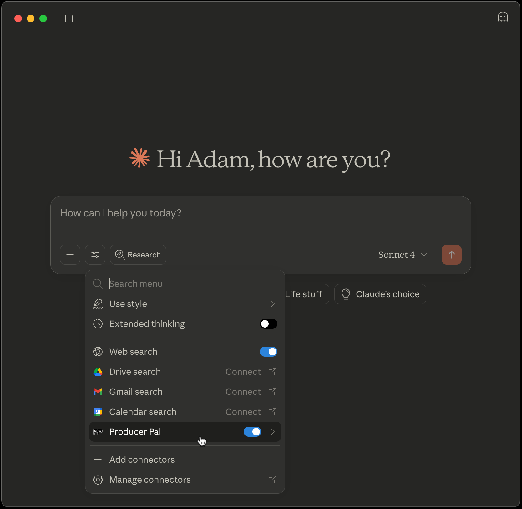 Producer Pal tools in Claude